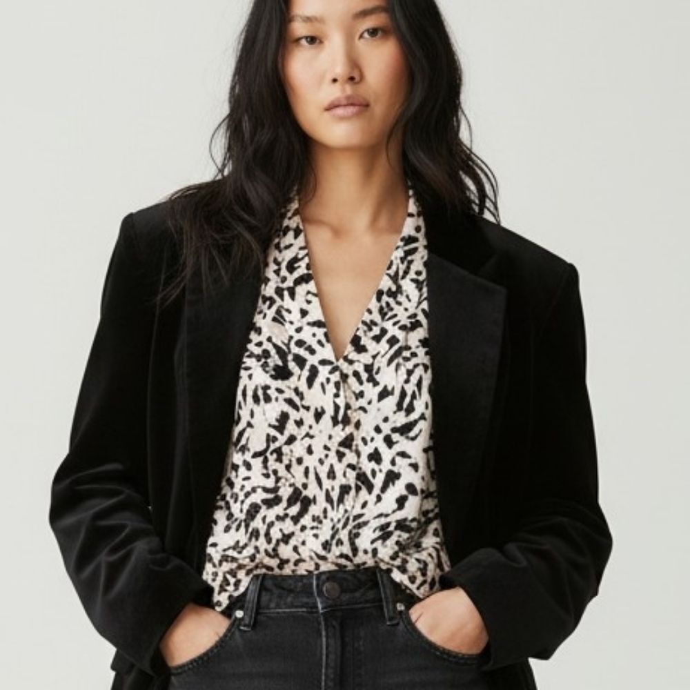 Calvin Klein Abstract Animal Print V Neck Blouse